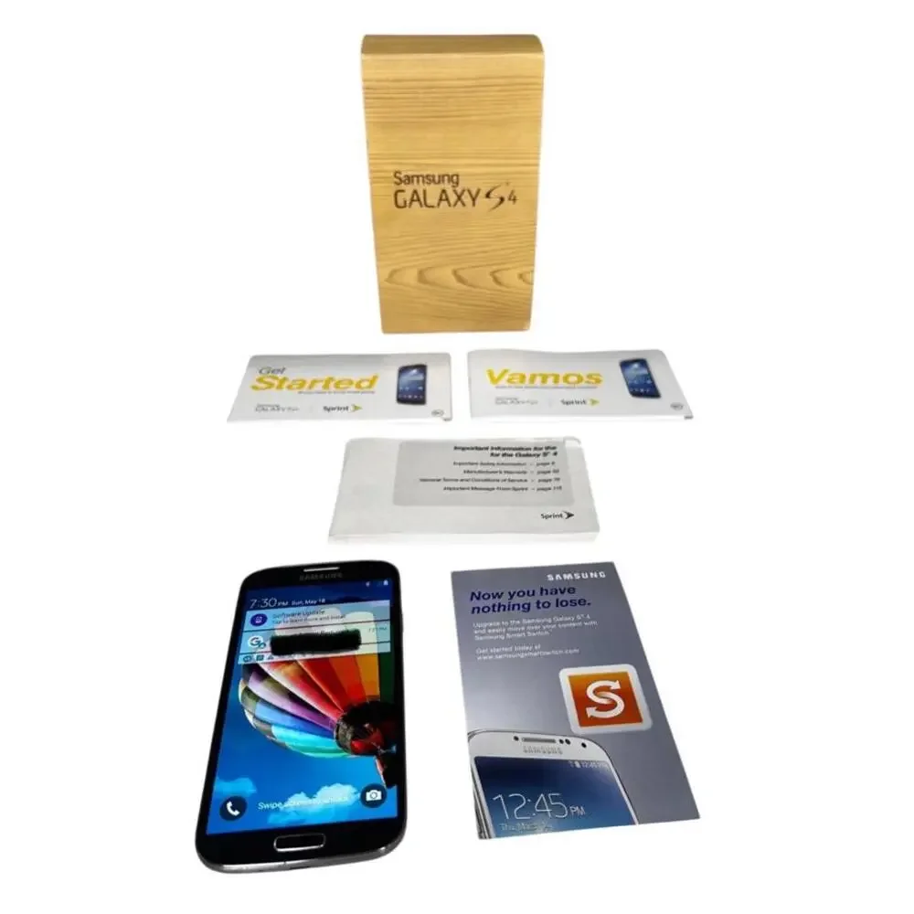 Samsung Galaxy S4 SPHL720BKK Sprint 16GB Black w/ Box & Accessories WORKING